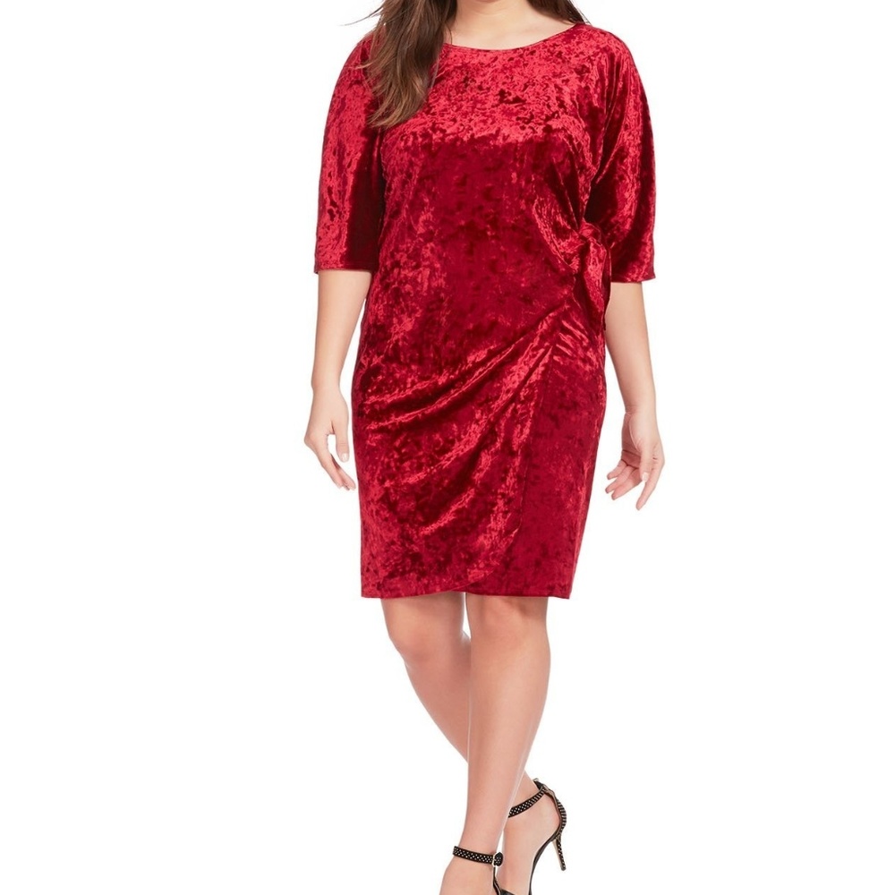 Robbie Bee Velvet Side Tie Wrap Dress In Red
